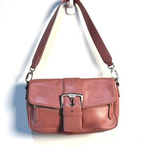 Jones New York Dusty Rose Pink Leather Shoulder Bag Buckle Baguette Purse